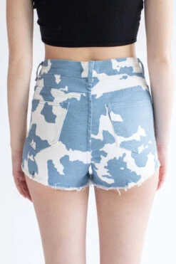 Blue Cow Print Denim Shorts -Swimsuit Closet Sales Store blue cow print denim shorts 5 92032.1692386884
