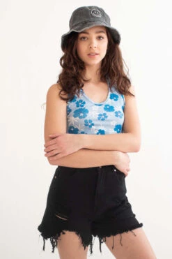 Blue Hawaiian Print Halter Top