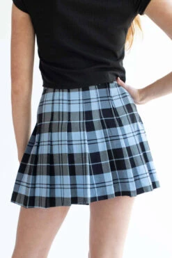 Blue Plaid Pleated Skirt -Swimsuit Closet Sales Store blue plaid pleated skirt 3 78477.1666806497
