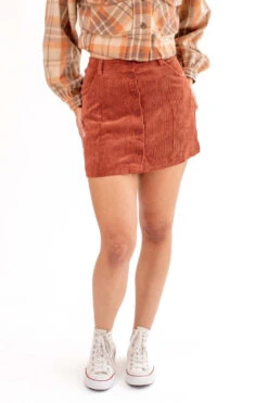 Brown Corduroy Button Front Skirt