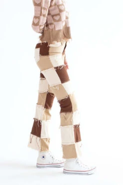 Brown Patchwork Flare Jeans -Swimsuit Closet Sales Store brown patchwork flare jeans 3 85563.1666809199