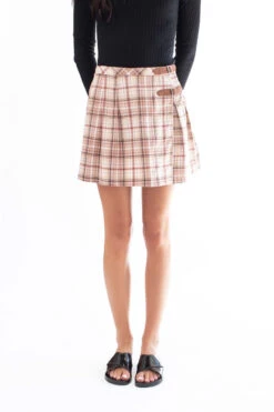 Brown Plaid Buckle Mini Skirt