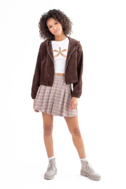 Brown Plaid Pleated Mini Skirt