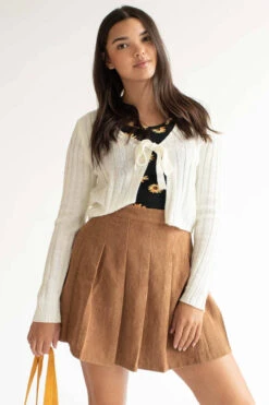 Brown Pleated Corduroy Skirt