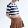 Brown Pleather Pleated Skirt