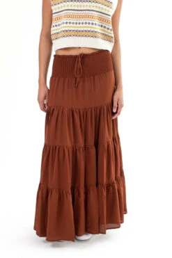 Brown Smocked Waist Maxi Skirt