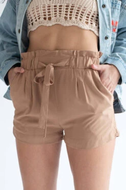 Camel Paperbag Waist Shorts
