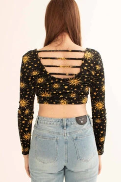 Celestial Lattice Back Fleece Crop Sweatshirt