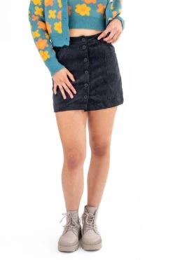 Charcoal Corduroy Button Front Skirt