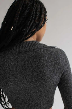 Charcoal Johnny Collar Cropped Sweater -Swimsuit Closet Sales Store charcoal johnny collar cropped sweater 1 11276.1692389299