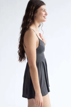 Charcoal V Neck Cami Romper -Swimsuit Closet Sales Store charcoal v neck cami romper 3 68696.1692373572