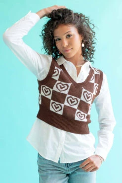 Chocolate Checkered Hearts Sweater Vest