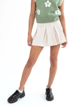 Cream Corduroy Box Pleat Skirt