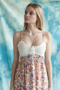 Crochet Top Peach Floral Maxi Dress