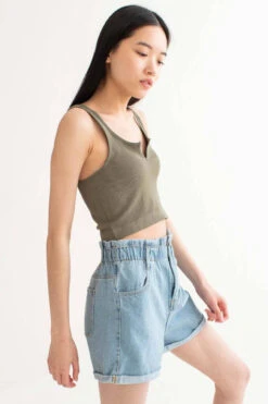 Cuffed Paper Bag Waist Denim Shorts -Swimsuit Closet Sales Store cuffed paper bag waist denim shorts 3 22926.1666806052