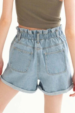 Cuffed Paper Bag Waist Denim Shorts -Swimsuit Closet Sales Store cuffed paper bag waist denim shorts 4 58460.1666806093