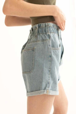 Cuffed Paper Bag Waist Denim Shorts -Swimsuit Closet Sales Store cuffed paper bag waist denim shorts 5 43604.1666806113