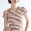 Daisy Embroidered Mocha Striped Tee