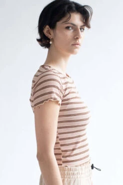 Daisy Embroidered Mocha Striped Tee -Swimsuit Closet Sales Store daisy embroidered mocha striped tee 3 70719.1666806228