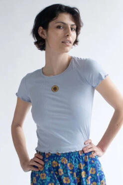 Daisy Embroidered Periwinkle Tee