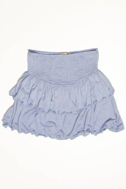 Dusty Blue Smocked Waist Ruffle Skirt