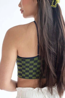 Green Checkered Seamless Y Neck Crop Cami -Swimsuit Closet Sales Store green checkered seamless y neck crop cami 4 60803.1666805891
