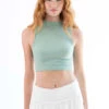 Green Floral Embossed Seamless Mock Neck