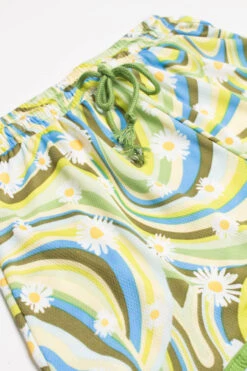 Green Retro Daisy Wave Dolphin Shorts