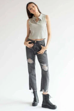 Grey Ribbed Sleeveless Polo -Swimsuit Closet Sales Store grey ribbed sleeveless polo 4 01105.1666808307