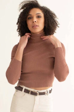 Hazelnut Ribbed Short Turtleneck Sweater