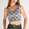 Hazy Blue Checkered Seamless Crop Tank