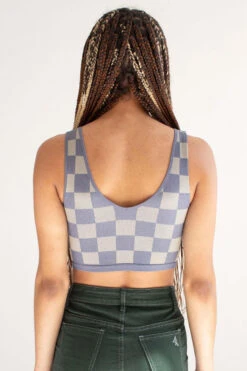 Hazy Blue Checkered Seamless Crop Tank -Swimsuit Closet Sales Store hazy blue checkered seamless crop tank 4 51289.1666809211