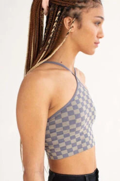 Hazy Blue Checkered Seamless Y Neck Crop Cami