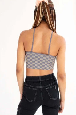 Hazy Blue Checkered Seamless Y Neck Crop Cami -Swimsuit Closet Sales Store hazy blue checkered seamless y neck crop cami 3 87231.1666808467