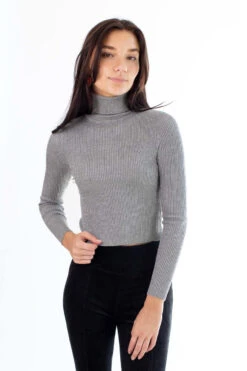 Heather Grey Crop Turtleneck Sweater
