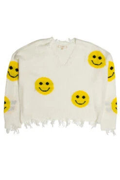 White Distressed Smiley Sweater -Swimsuit Closet Sales Store items 11 56794.1678229484