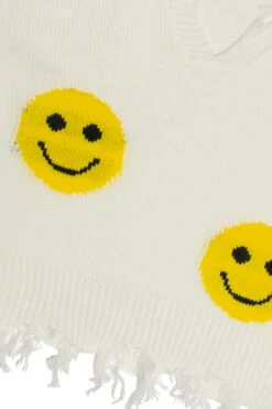 White Distressed Smiley Sweater -Swimsuit Closet Sales Store items 12 50886.1678229483