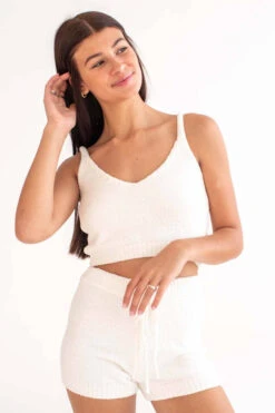 Ivory Chenille Tank & Shorts Set