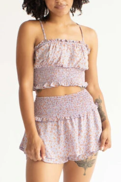 Lavender Ditsy Roses Smocked Shorts Set