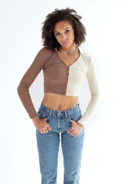 Light Brown Colorblock Button Down Shirt