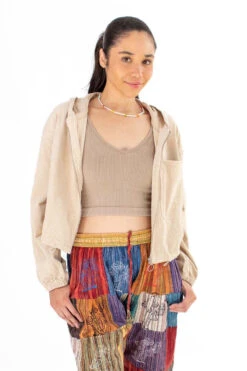 Light Tan Corduroy Zip Hoodie