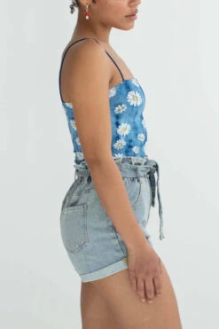 Light Wash Distressed Paper Bag Waist Denim Shorts -Swimsuit Closet Sales Store light wash distressed paperbag waist denim shorts 4 78306.1666808773