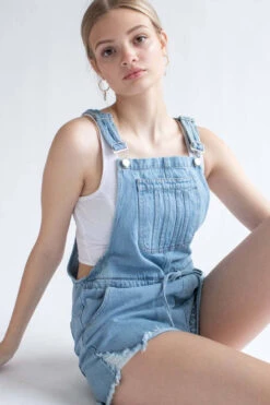 Light Wash Tie Waist Denim Overall Shorts -Swimsuit Closet Sales Store light wash tie waist denim overall shorts 3 04162.1666808503