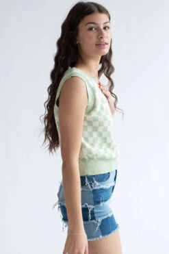Moss Green Checkered Sweater Vest -Swimsuit Closet Sales Store moss green checkered sweater vest 3 58665.1692388837