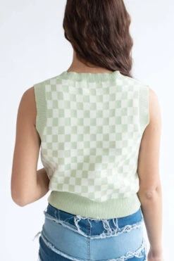 Moss Green Checkered Sweater Vest -Swimsuit Closet Sales Store moss green checkered sweater vest 4 69928.1692388837