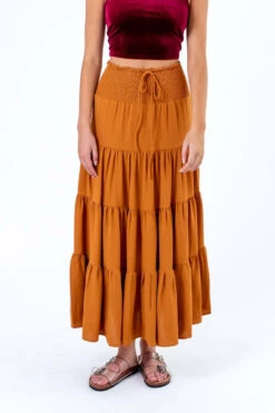 Mustard Smocked Waist Maxi Skirt
