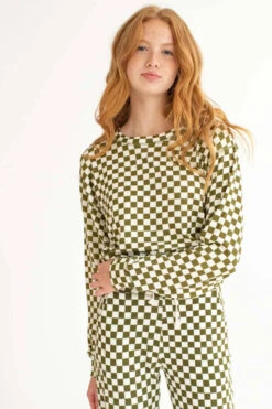 Olive Checkered Crop Sweatshirt -Swimsuit Closet Sales Store olive checkered crop sweatshirt 3 42937.1666807708