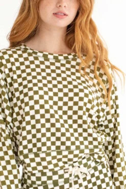 Olive Checkered Crop Sweatshirt