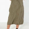 Olive Nylon Cargo Maxi Skirt