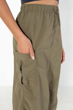 Olive Nylon Cargo Maxi Skirt -Swimsuit Closet Sales Store olive nylon cargo maxi skirt 3 87103.1676390860